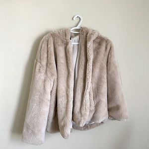 Zara Faux Fur Button Hooded Coat